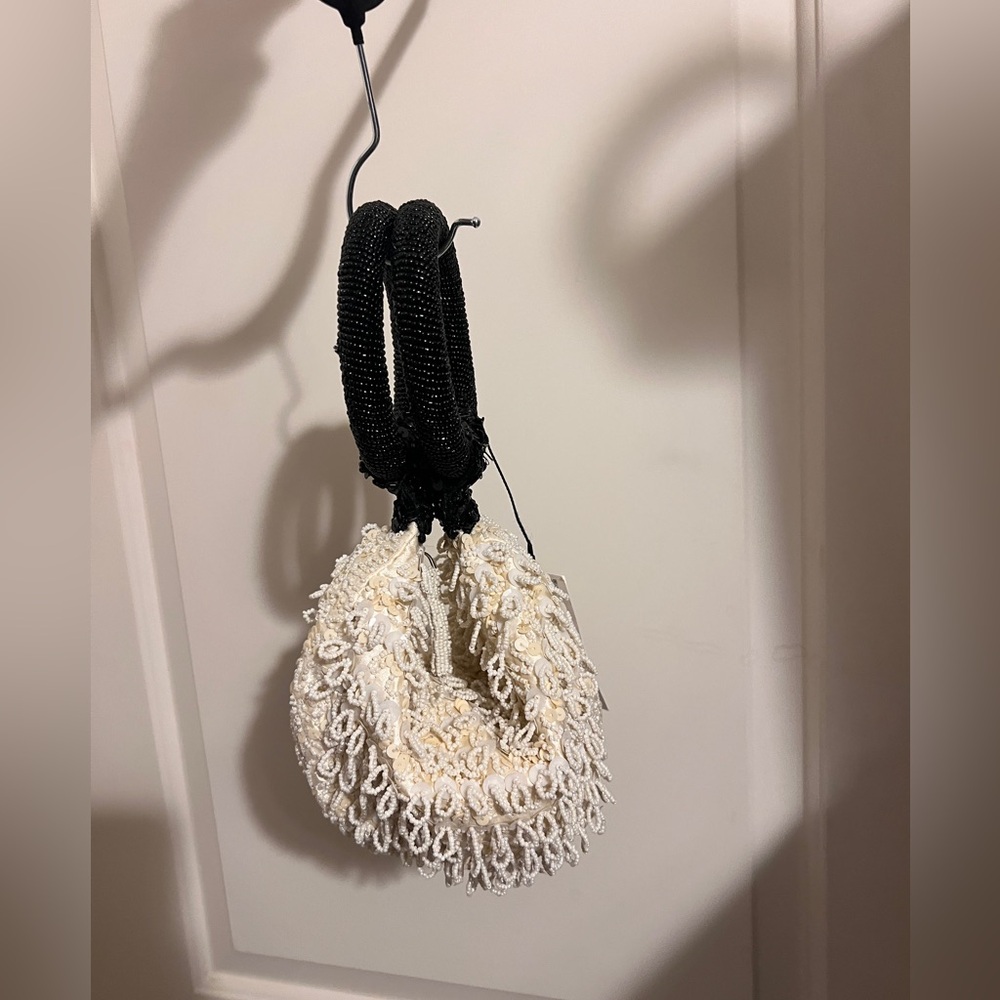 Zara Beaded Evening Mini Purse Tote Bag Cream Black Bridesmaid Wedding TikTok - Picture 13 of 13